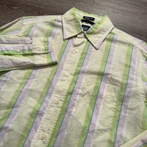 Gap Shirt Mens Small Green Stripe Classic Fit Long Sleeve Button Up Cotton Adult